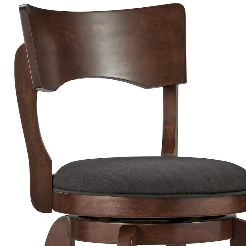 Sgabello da bar girevole in legno di caucciù beige/grigio scuro/grigio/marrone, con seduta imbottita e poggiapiedi, per 1 persona