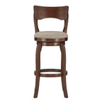 Sgabello da bar girevole in legno di caucciù beige/grigio scuro/grigio/marrone, con seduta imbottita e poggiapiedi, per 1 persona