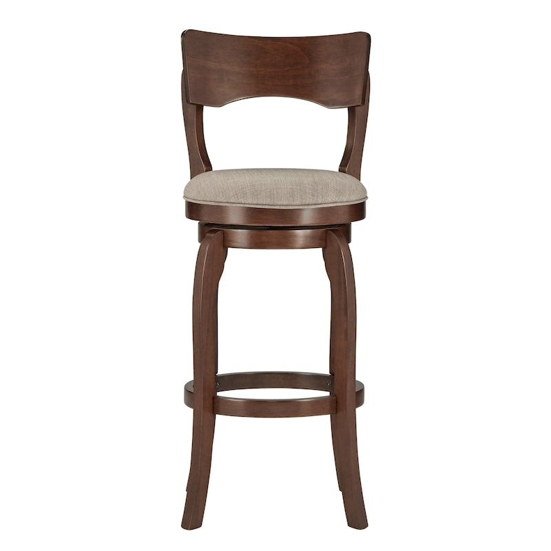 Sgabello da bar girevole in legno di caucciù beige/grigio scuro/grigio/marrone, con seduta imbottita e poggiapiedi, per 1 persona