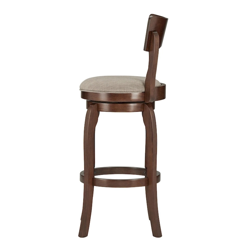 Sgabello da bar girevole in legno di caucciù beige/grigio scuro/grigio/marrone, con seduta imbottita e poggiapiedi, per 1 persona