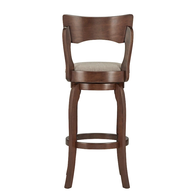 Sgabello da bar girevole in legno di caucciù beige/grigio scuro/grigio/marrone, con seduta imbottita e poggiapiedi, per 1 persona
