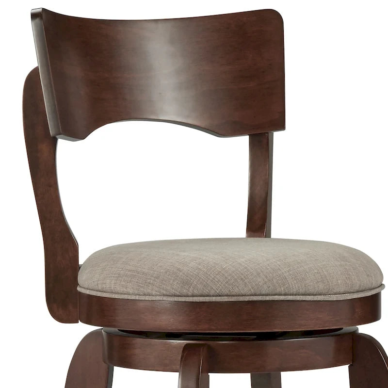 Sgabello da bar girevole in legno di caucciù beige/grigio scuro/grigio/marrone, con seduta imbottita e poggiapiedi, per 1 persona
