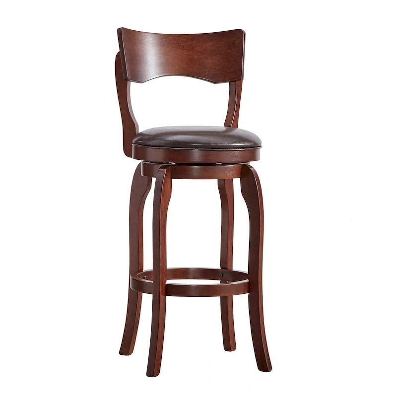 Sgabello da bar girevole in legno di caucciù beige/grigio scuro/grigio/marrone, con seduta imbottita e poggiapiedi, per 1 persona