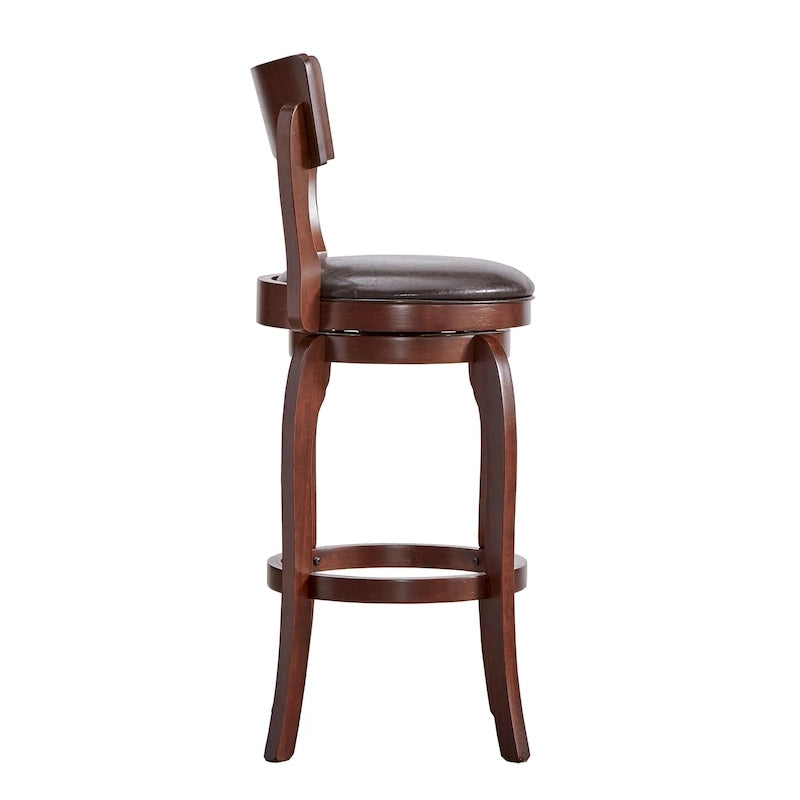 Sgabello da bar girevole in legno di caucciù beige/grigio scuro/grigio/marrone, con seduta imbottita e poggiapiedi, per 1 persona