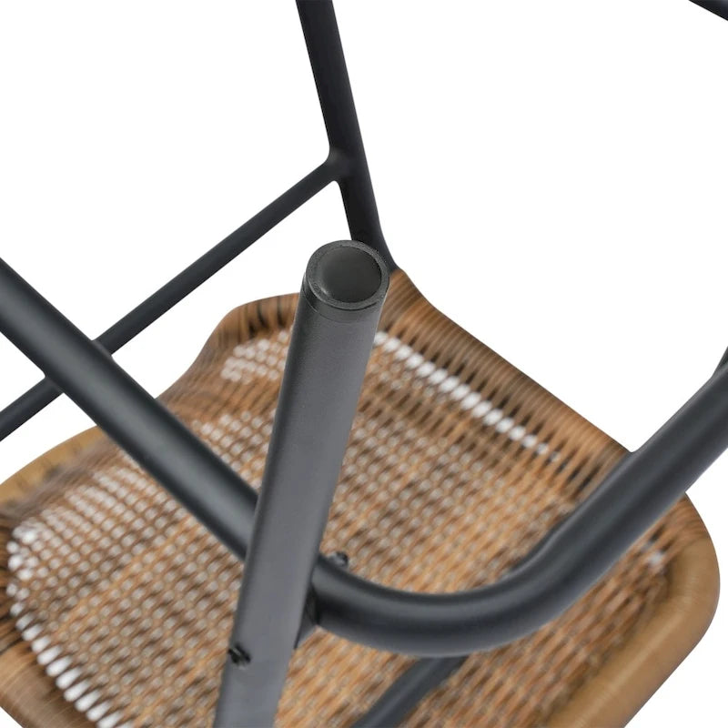 Sgabello da bar per interni/esterni in rattan PE nero/marrone medio/grigio con telaio e poggiapiedi in alluminio per 1 persona