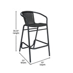 Sgabello da bar per interni/esterni in rattan PE nero/marrone medio/grigio con telaio e poggiapiedi in alluminio per 1 persona