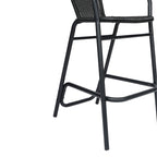 Sgabello da bar per interni/esterni in rattan PE nero/marrone medio/grigio con telaio e poggiapiedi in alluminio per 1 persona