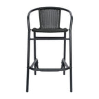 Sgabello da bar per interni/esterni in rattan PE nero/marrone medio/grigio con telaio e poggiapiedi in alluminio per 1 persona