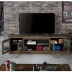 Mobile TV a 6 ripiani in MDF di rovere di recupero con ante in rete metallica per 1 persona