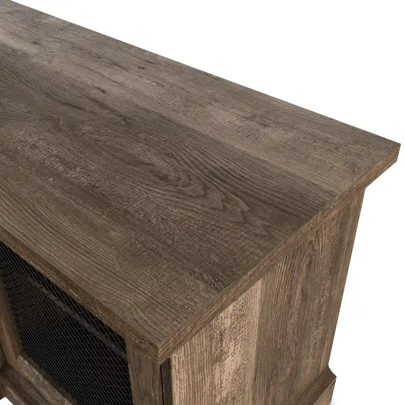 Mobile TV a 6 ripiani in MDF di rovere di recupero con ante in rete metallica per 1 persona