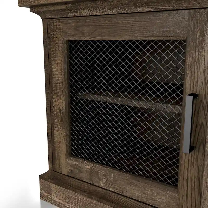 Mobile TV a 6 ripiani in MDF di rovere di recupero con ante in rete metallica per 1 persona
