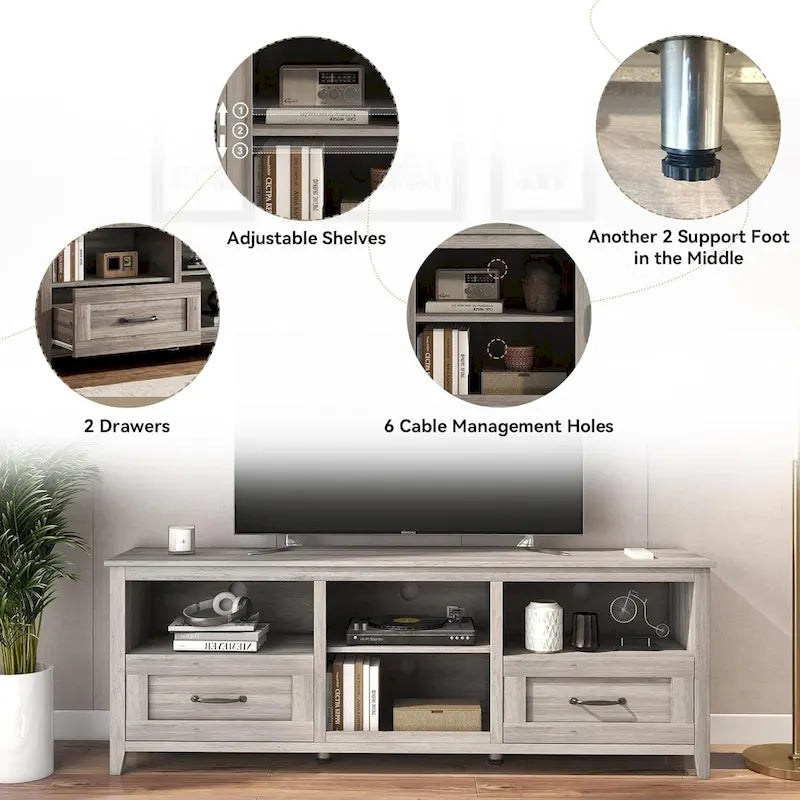 Mobile TV industriale in MDF nero con 4 scomparti aperti e 2 cassetti per 1 persona