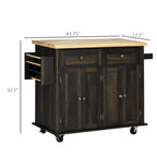 Carrello da Cucina in Quercia Marrone con Piano in Legno di Gomma, Portaspezie e Cassetti per 1 Persona