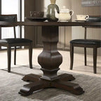 Tavolo da pranzo rotondo in MDF rivestito in rovere color espresso con base a piedistallo per 4 persone