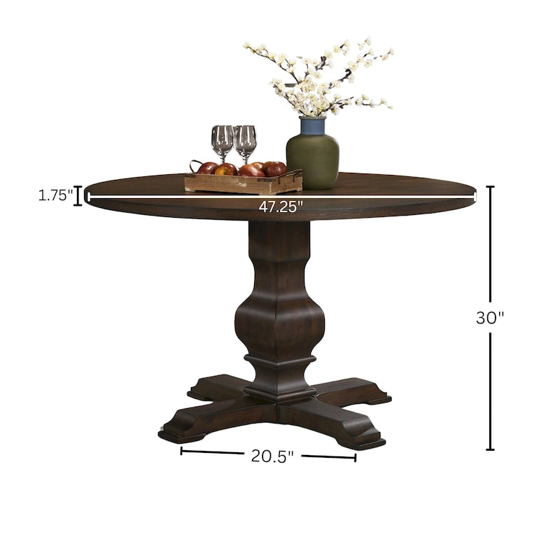 Tavolo da pranzo rotondo in MDF rivestito in rovere color espresso con base a piedistallo per 4 persone