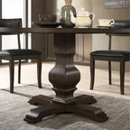 Tavolo da pranzo rotondo in MDF rivestito in rovere color espresso con base a piedistallo per 4 persone
