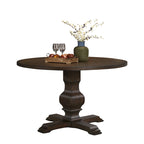 Tavolo da pranzo rotondo in MDF rivestito in rovere color espresso con base a piedistallo per 4 persone