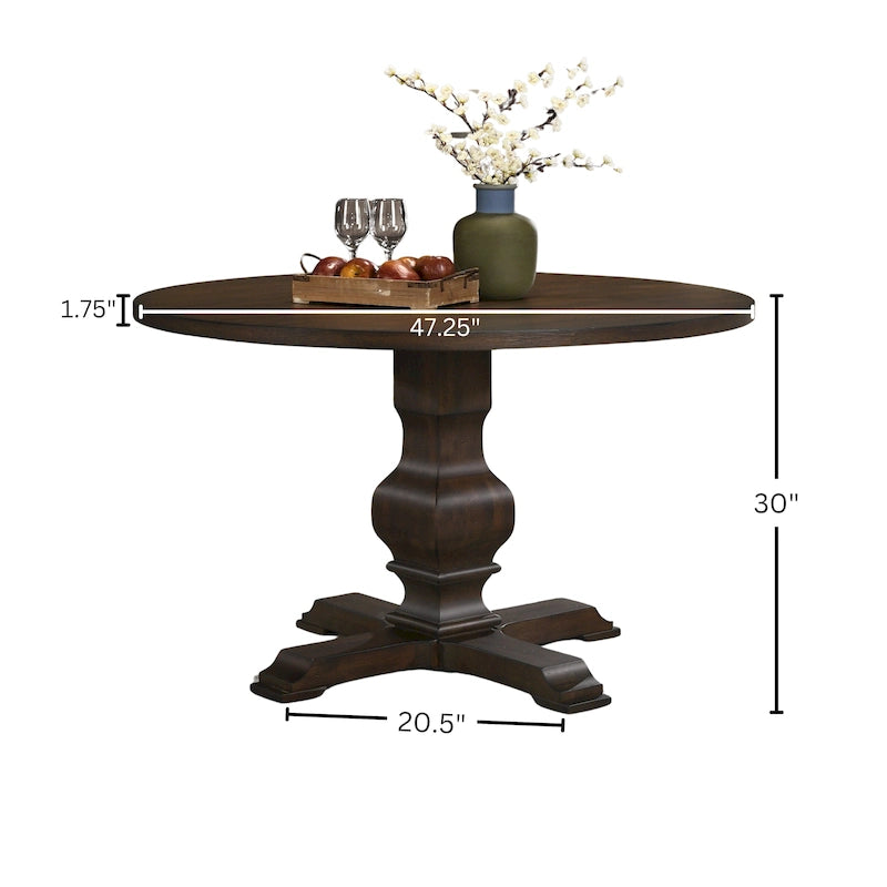 Tavolo da pranzo rotondo in MDF rivestito in rovere color espresso con base a piedistallo per 4 persone