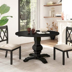 Tavolo da pranzo rotondo in MDF rivestito in rovere color espresso con base a piedistallo per 4 persone