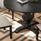 Tavolo da pranzo rotondo in MDF rivestito in rovere color espresso con base a piedistallo per 4 persone