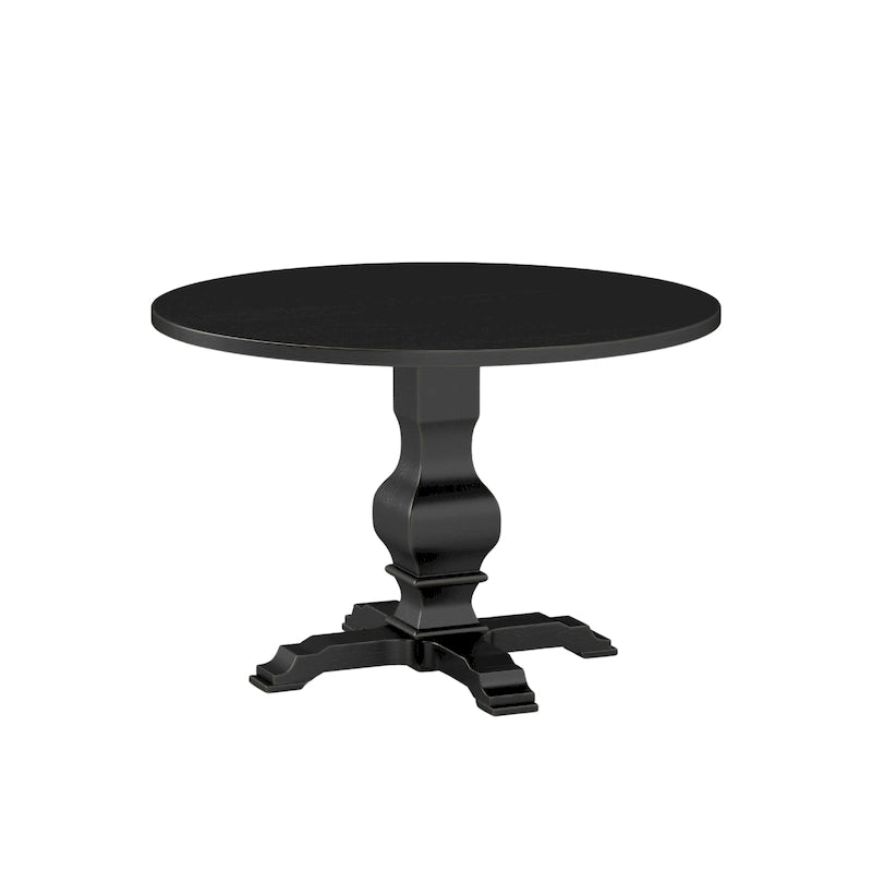 Tavolo da pranzo rotondo in MDF rivestito in rovere color espresso con base a piedistallo per 4 persone