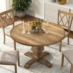 Tavolo da pranzo rotondo in MDF rivestito in rovere color espresso con base a piedistallo per 4 persone