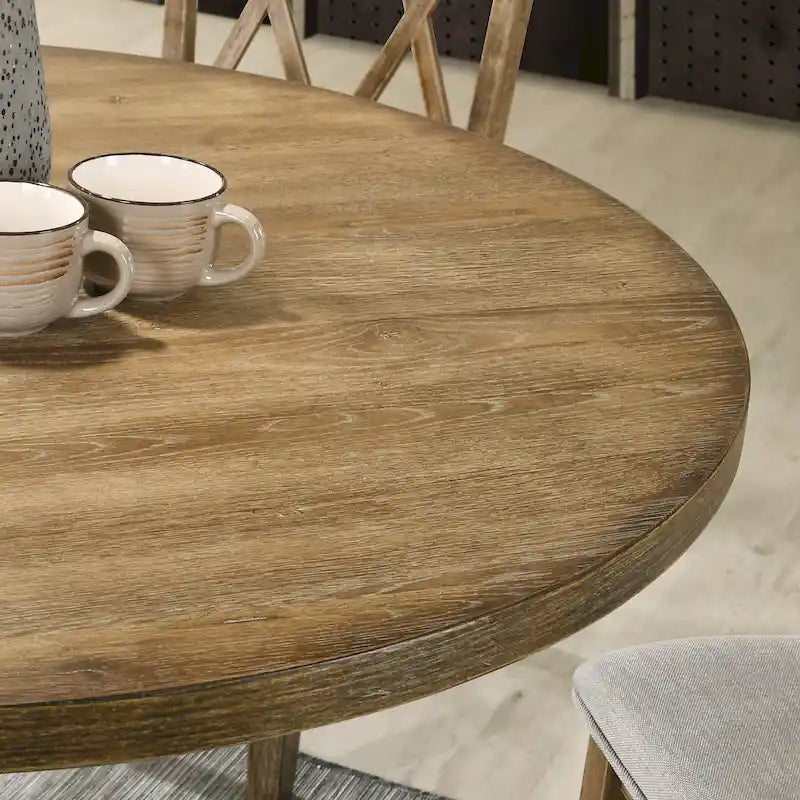 Tavolo da pranzo rotondo in MDF rivestito in rovere color espresso con base a piedistallo per 4 persone