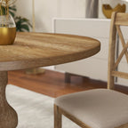 Tavolo da pranzo rotondo in MDF rivestito in rovere color espresso con base a piedistallo per 4 persone