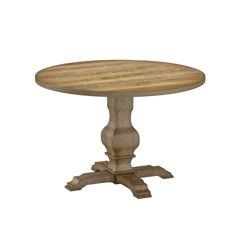 Tavolo da pranzo rotondo in MDF rivestito in rovere color espresso con base a piedistallo per 4 persone