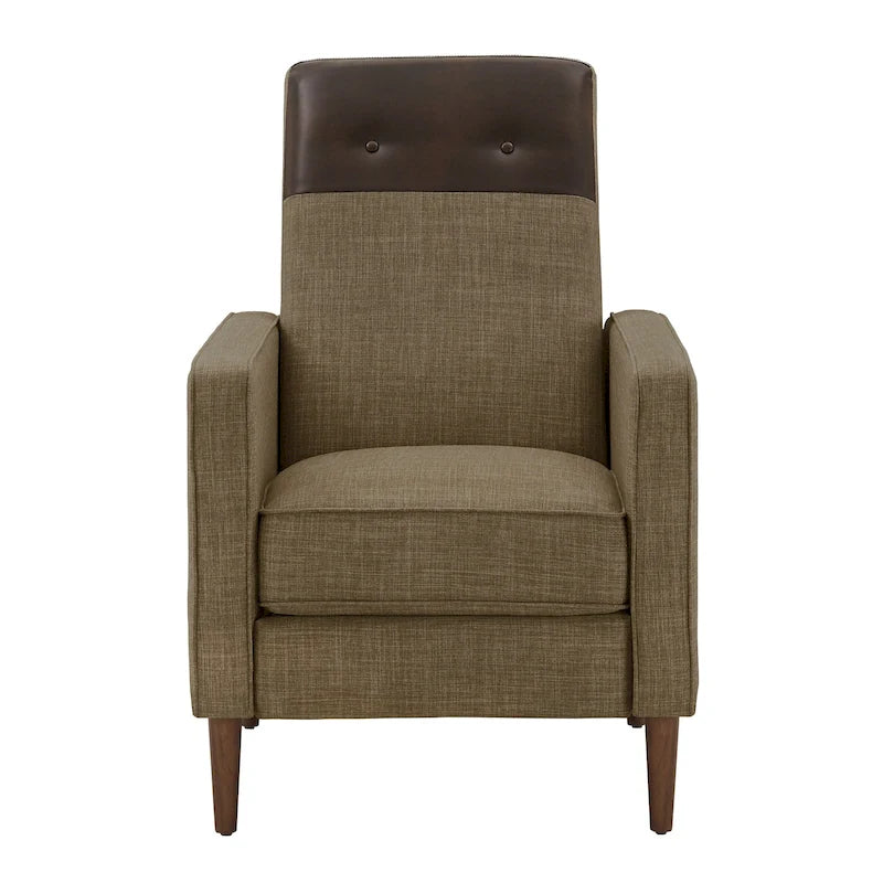 Poltrona reclinabile a spinta bicolore in lino caramello-beige/marrone chiaro, con schienale trapuntato in pelle rigenerata, per 1 persona