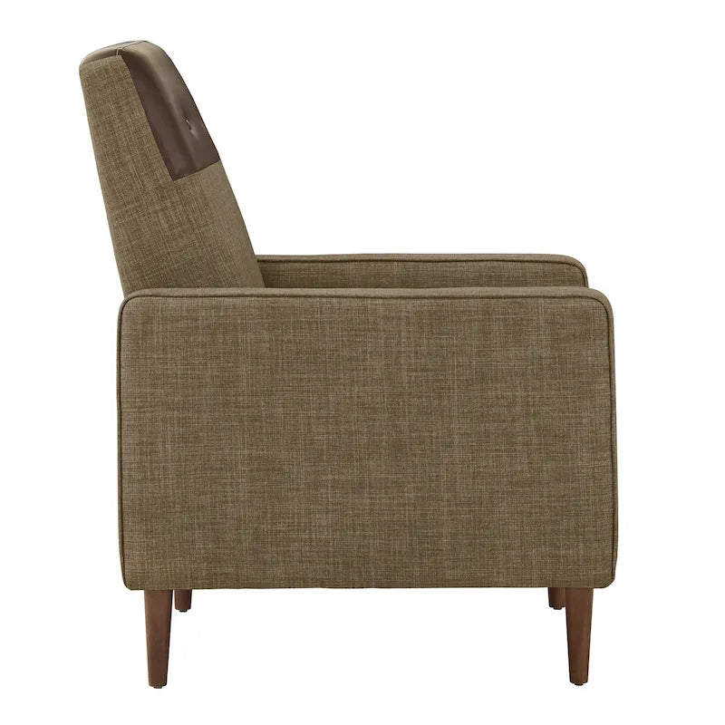Poltrona reclinabile a spinta bicolore in lino caramello-beige/marrone chiaro, con schienale trapuntato in pelle rigenerata, per 1 persona