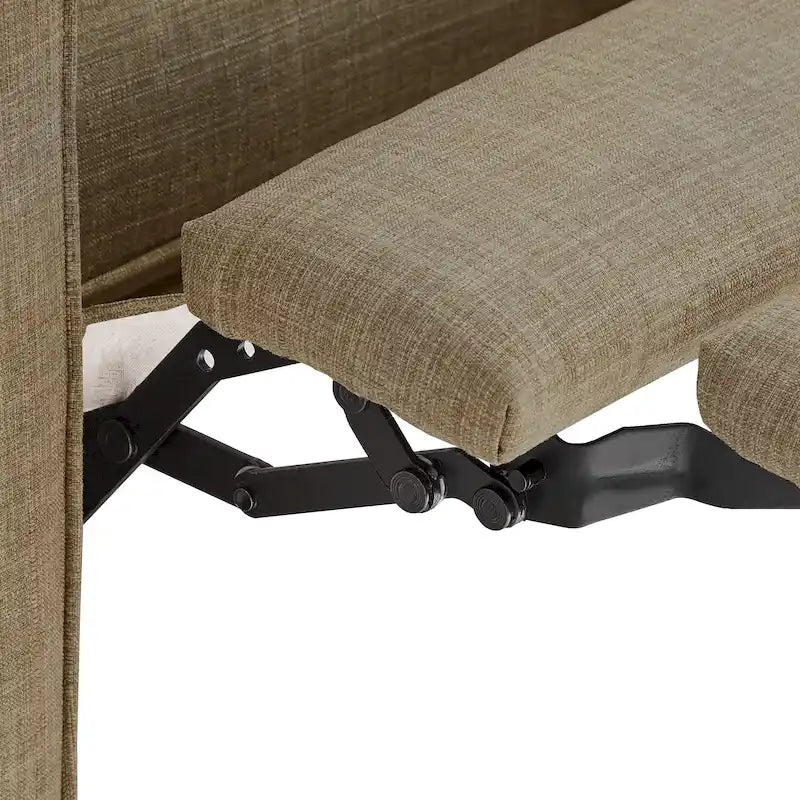 Poltrona reclinabile a spinta bicolore in lino caramello-beige/marrone chiaro, con schienale trapuntato in pelle rigenerata, per 1 persona