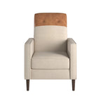 Poltrona reclinabile a spinta bicolore in lino caramello-beige/marrone chiaro, con schienale trapuntato in pelle rigenerata, per 1 persona