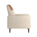 Poltrona reclinabile a spinta bicolore in lino caramello-beige/marrone chiaro, con schienale trapuntato in pelle rigenerata, per 1 persona
