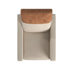 Poltrona reclinabile a spinta bicolore in lino caramello-beige/marrone chiaro, con schienale trapuntato in pelle rigenerata, per 1 persona