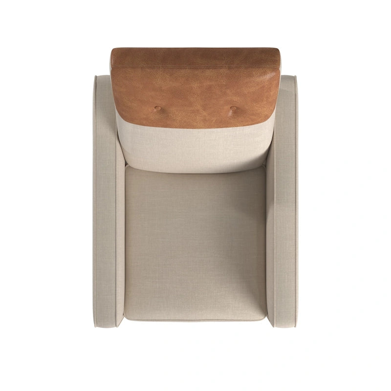 Poltrona reclinabile a spinta bicolore in lino caramello-beige/marrone chiaro, con schienale trapuntato in pelle rigenerata, per 1 persona