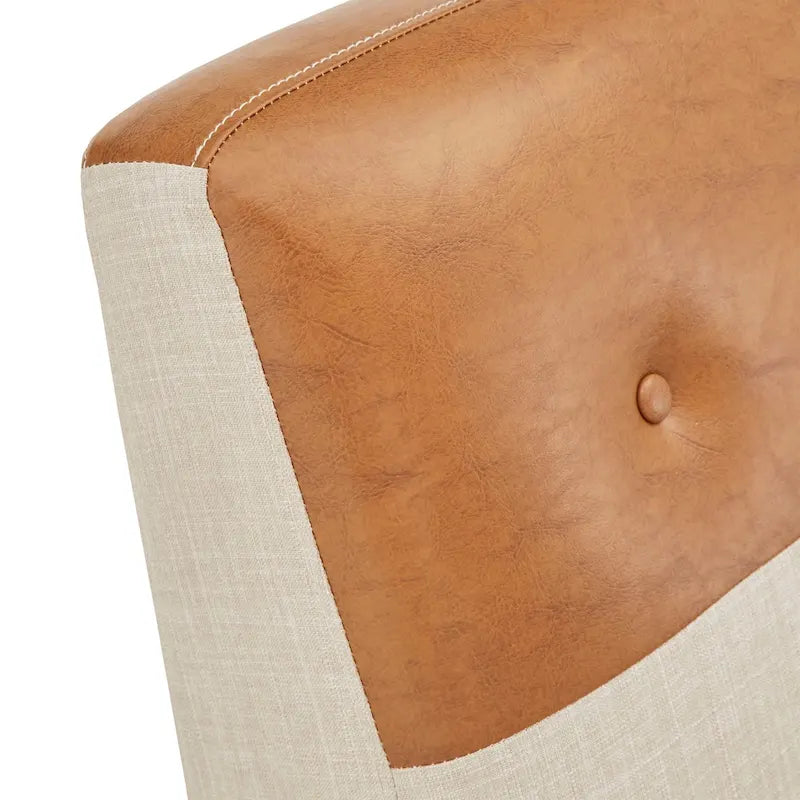 Poltrona reclinabile a spinta bicolore in lino caramello-beige/marrone chiaro, con schienale trapuntato in pelle rigenerata, per 1 persona