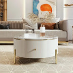 Tavolino rotondo in MDF bianco e oro/nero e oro con 2 cassetti per 1 persona