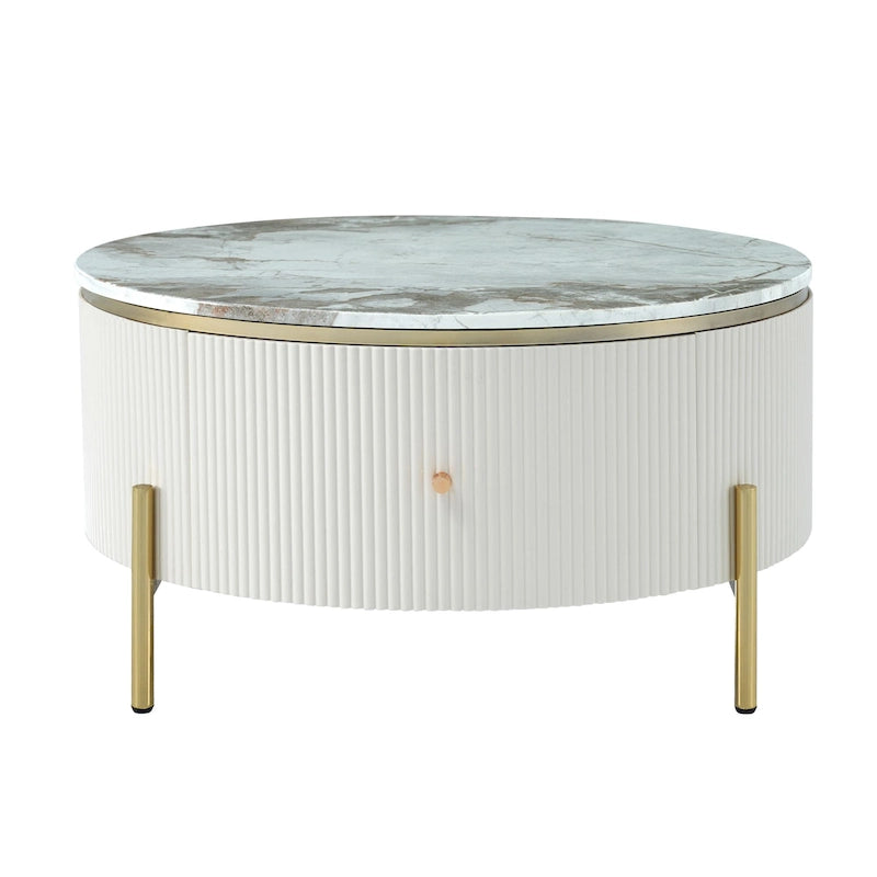 Tavolino rotondo in MDF bianco e oro/nero e oro con 2 cassetti per 1 persona