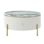 Tavolino rotondo in MDF bianco e oro/nero e oro con 2 cassetti per 1 persona