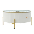 Tavolino rotondo in MDF bianco e oro/nero e oro con 2 cassetti per 1 persona
