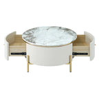 Tavolino rotondo in MDF bianco e oro/nero e oro con 2 cassetti per 1 persona