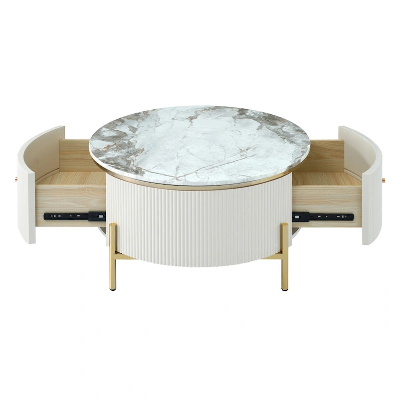 Tavolino rotondo in MDF bianco e oro/nero e oro con 2 cassetti per 1 persona