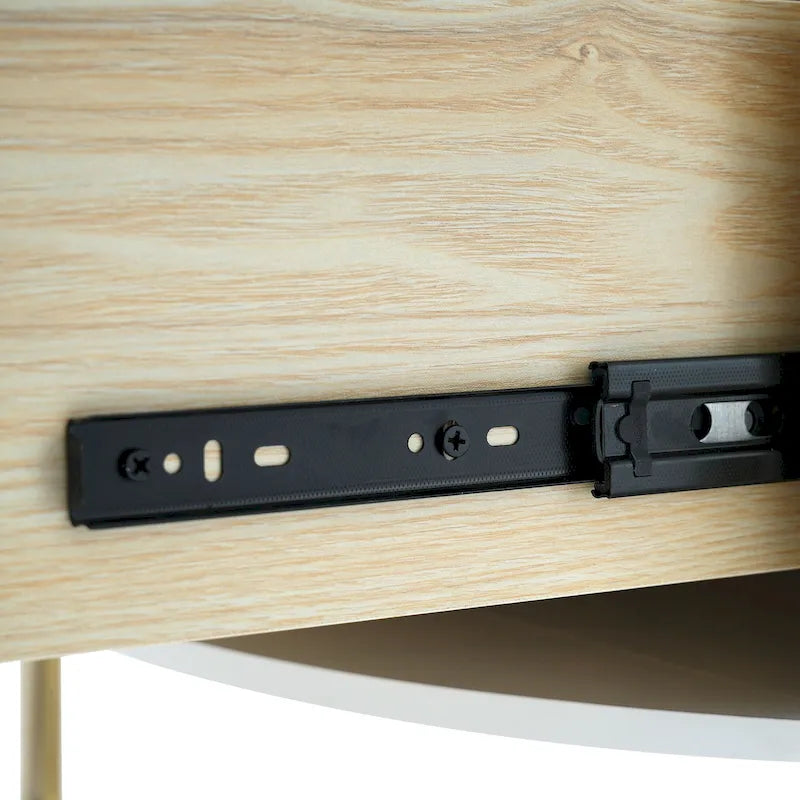 Tavolino rotondo in MDF bianco e oro/nero e oro con 2 cassetti per 1 persona