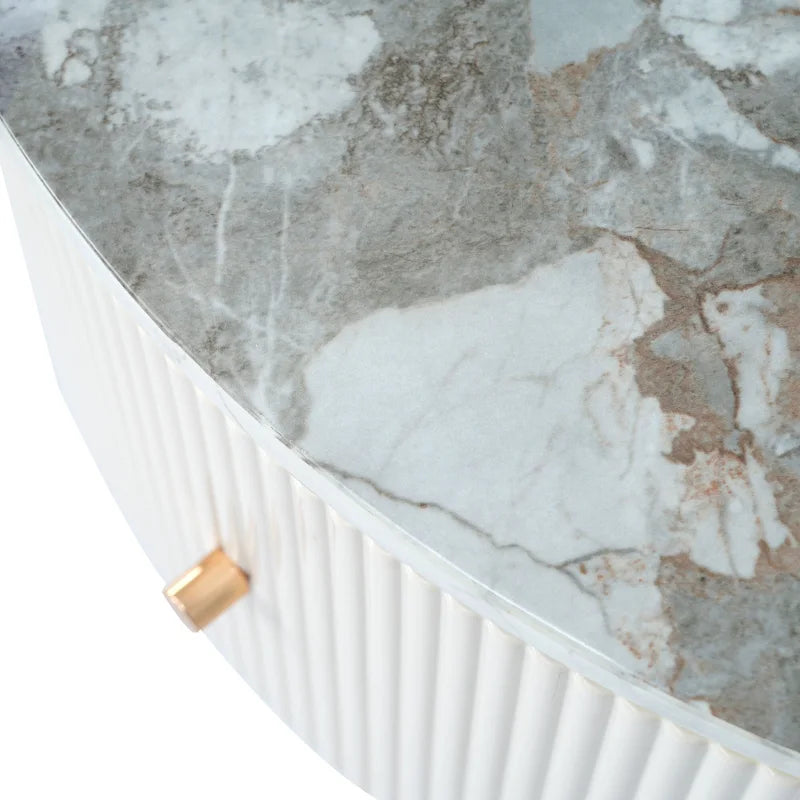 Tavolino rotondo in MDF bianco e oro/nero e oro con 2 cassetti per 1 persona