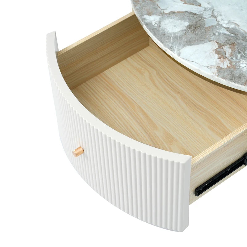 Tavolino rotondo in MDF bianco e oro/nero e oro con 2 cassetti per 1 persona