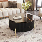Tavolino rotondo in MDF bianco e oro/nero e oro con 2 cassetti per 1 persona