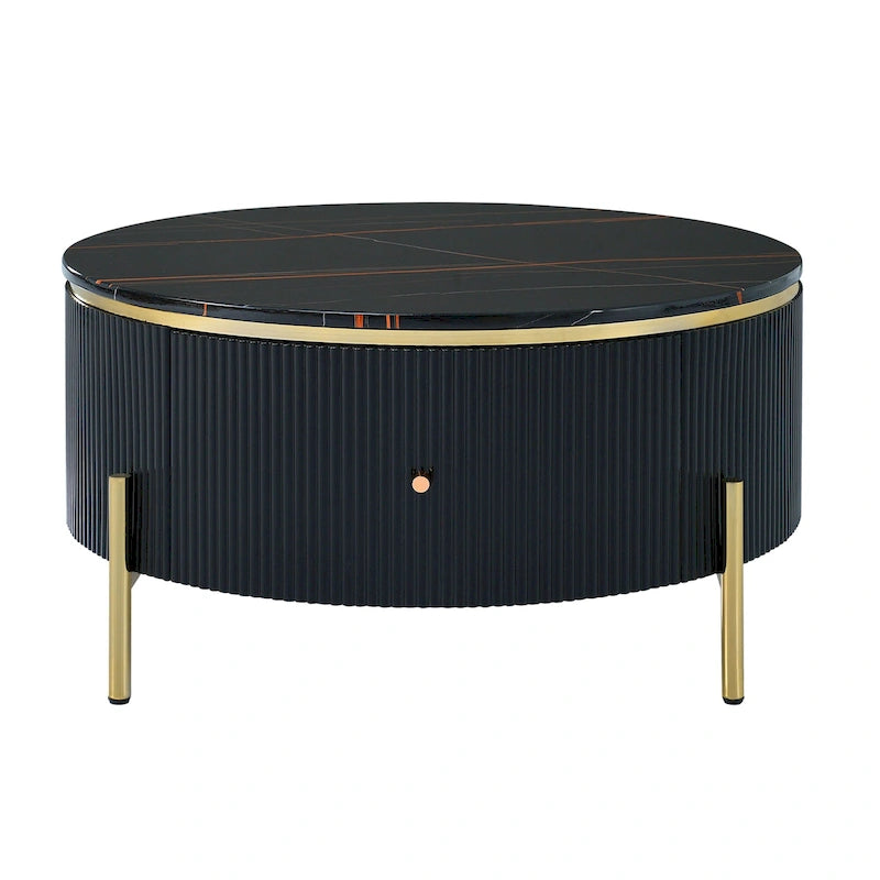 Tavolino rotondo in MDF bianco e oro/nero e oro con 2 cassetti per 1 persona