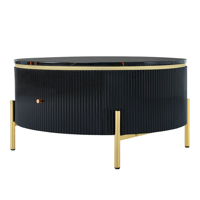 Tavolino rotondo in MDF bianco e oro/nero e oro con 2 cassetti per 1 persona