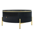 Tavolino rotondo in MDF bianco e oro/nero e oro con 2 cassetti per 1 persona